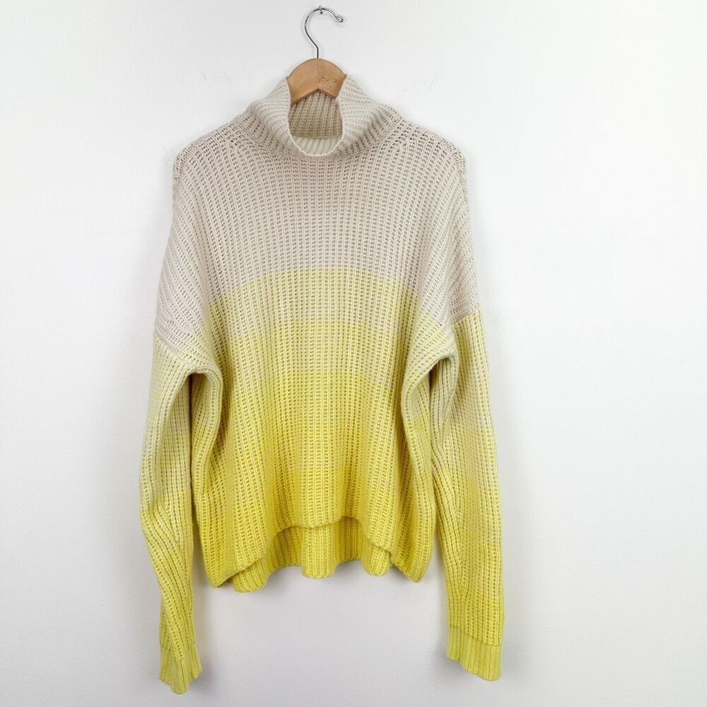 Duffy Women’s Cream Pastel Yellow Ombre Cashmere Blend Funnel Neck Sweater